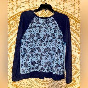 “LANDS END” GIRLS BLUE FLORAL PULL OVER LONG SLEEVE SWEATSHIRT, SIZE L (14)
